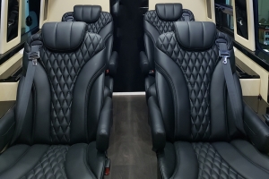 Custom Shuttle Seats with Black Leather Diamond Inlay