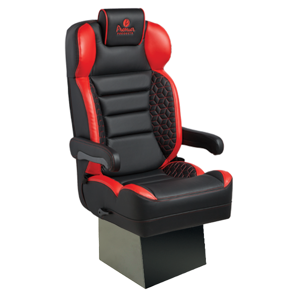 Luxury Sprinter shuttle seating black leather with custom red accents