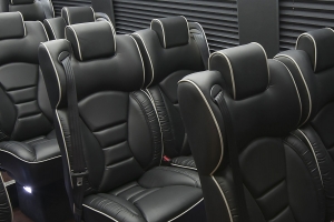 Shuttle Seats in Black Leather with White Piping