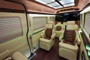 Two-Tone Beige and Dark Brown Custom Leather Shuttle Seating