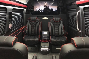 Custom Sprinter and Transit Seating Black with Red Piping
